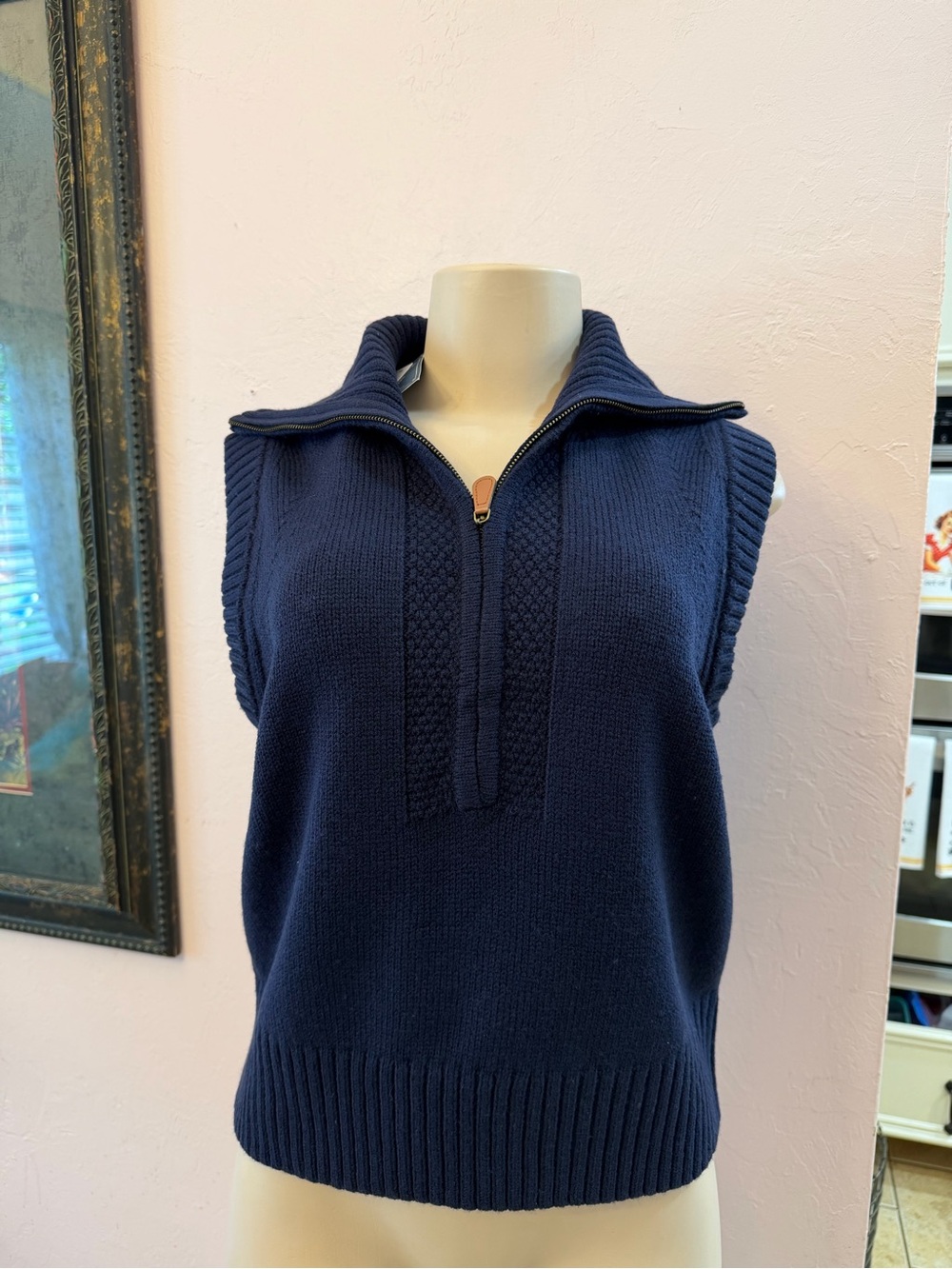 Democracy Navy Sleeveless Zip Front Sweater Vest